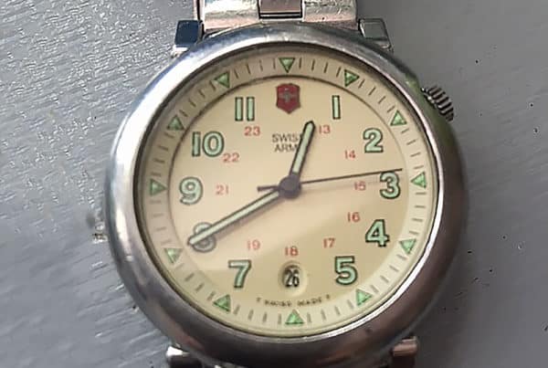 A very early Swiss Army watch with pivotal lugs and offset crown called the Delta