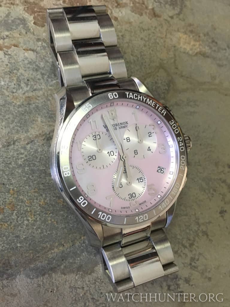 The pink Chrono Classic in soft, diffused shade. Notice the light looking numerals.