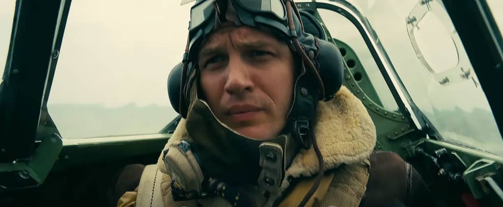 Tom Hardy as a Spitfire pilot. Photo: Warner Bros.