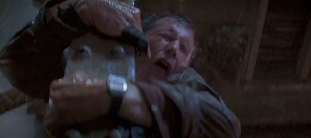 Deckard hanging on for dear life.