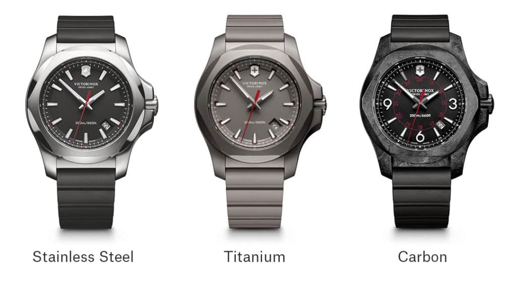 Victorinox Swiss Army INOX cases are made from stainless steel, titanium or carbon