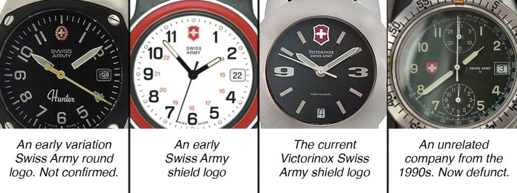 Variations of the Swiss Army logo. The last one is from a different company.