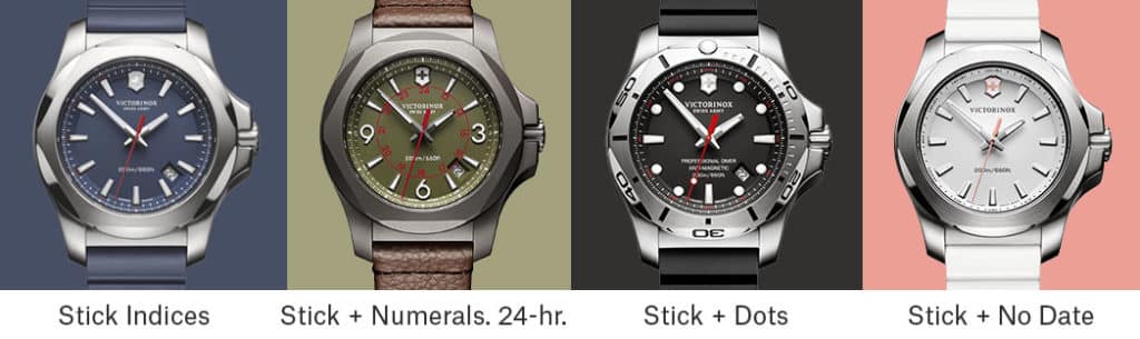 Major I.N.O.X. dial variations. Photos: Victorinox