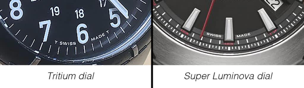 Dial markings determine the type of lume material used on the watch