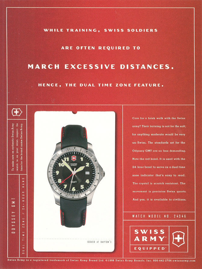 Victorinox Swiss Army Odyssey GMT Watch 24346 ad circa 1998
