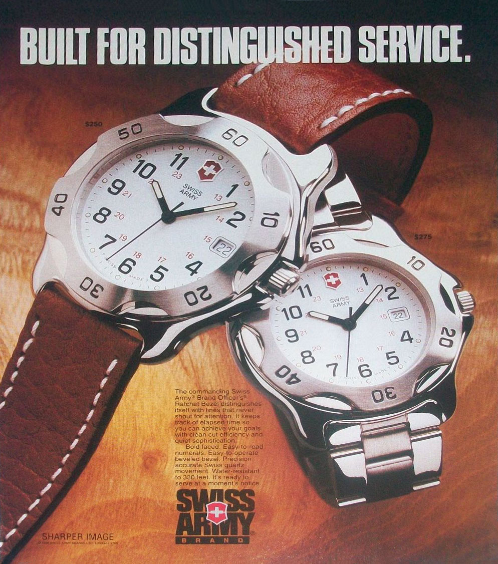 Victorinox Swiss Army Officer's Rachet Watch ad from 1996