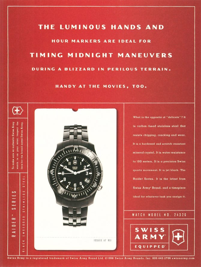 Victorinox Swiss Army Raider Watch 24326 ad circa 1998