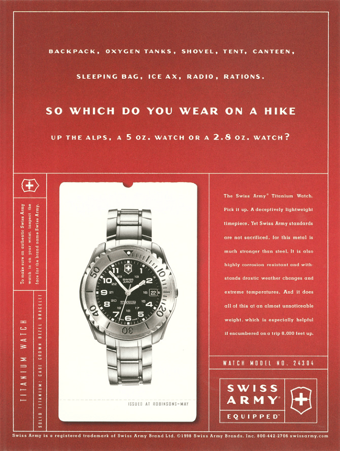 Victorinox Swiss Army Titanium Watch 24304 ad circa 1998
