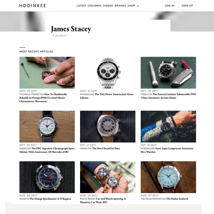 James Stacy's watch articles on Hodinkee