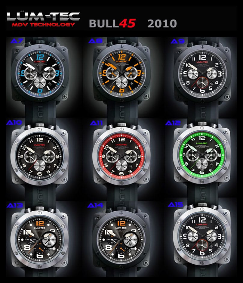 A small selection of previous Lum-Tec Bull45 models. Photo: Lum-Tec