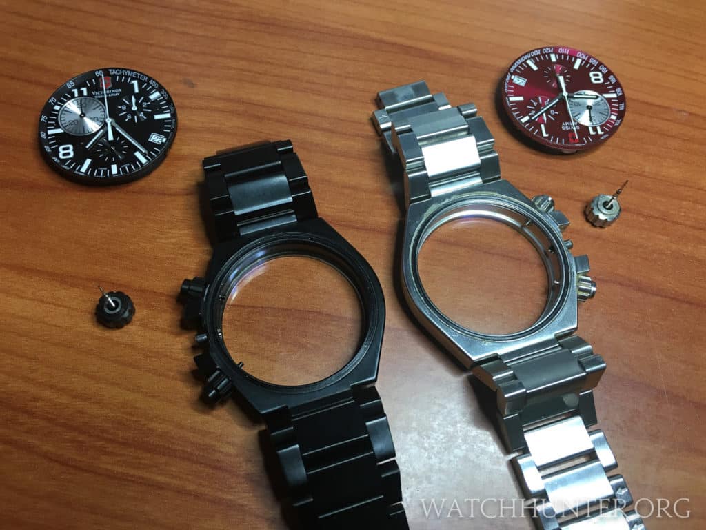 Both Convoy watches disassembled and ready to swap dial/movement assemblies