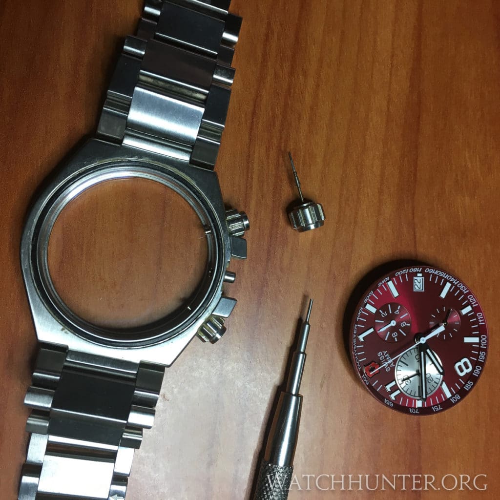 The first Swiss Army Convoy Chrono watch disassembled...