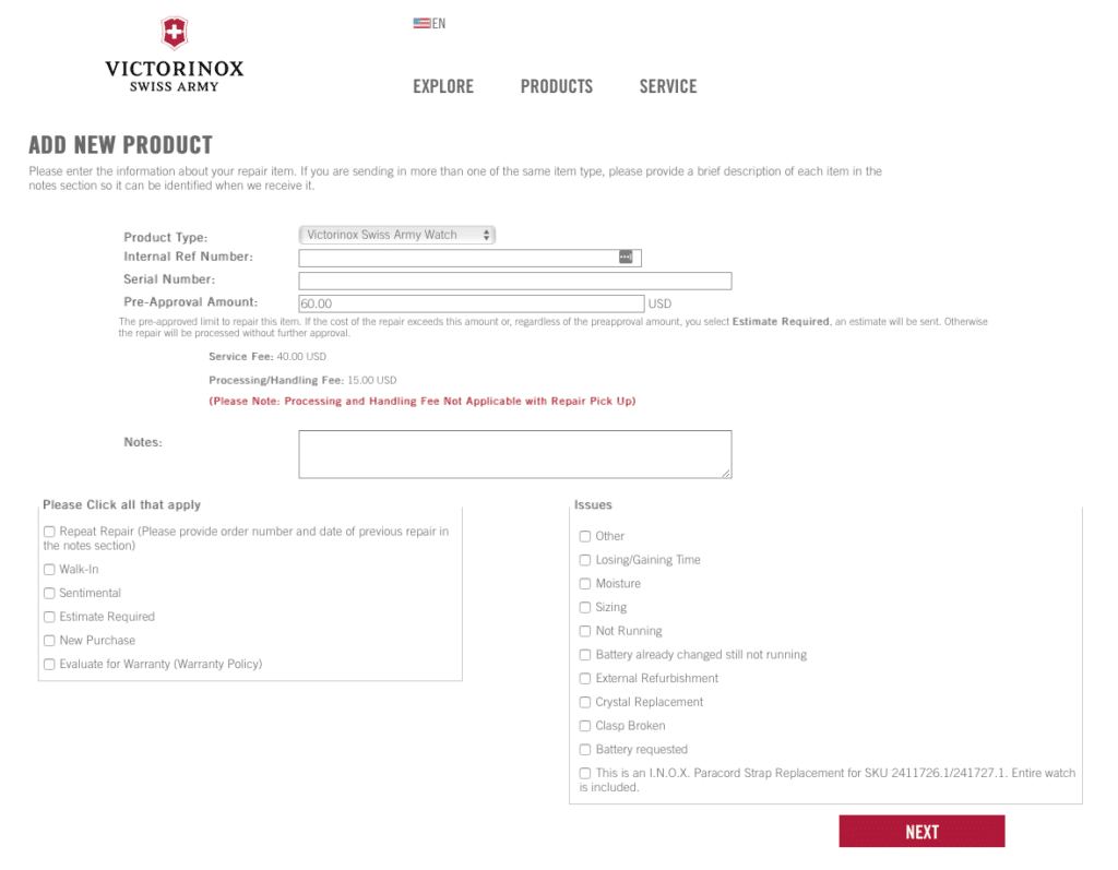 Battery changes are an option on the service request form.