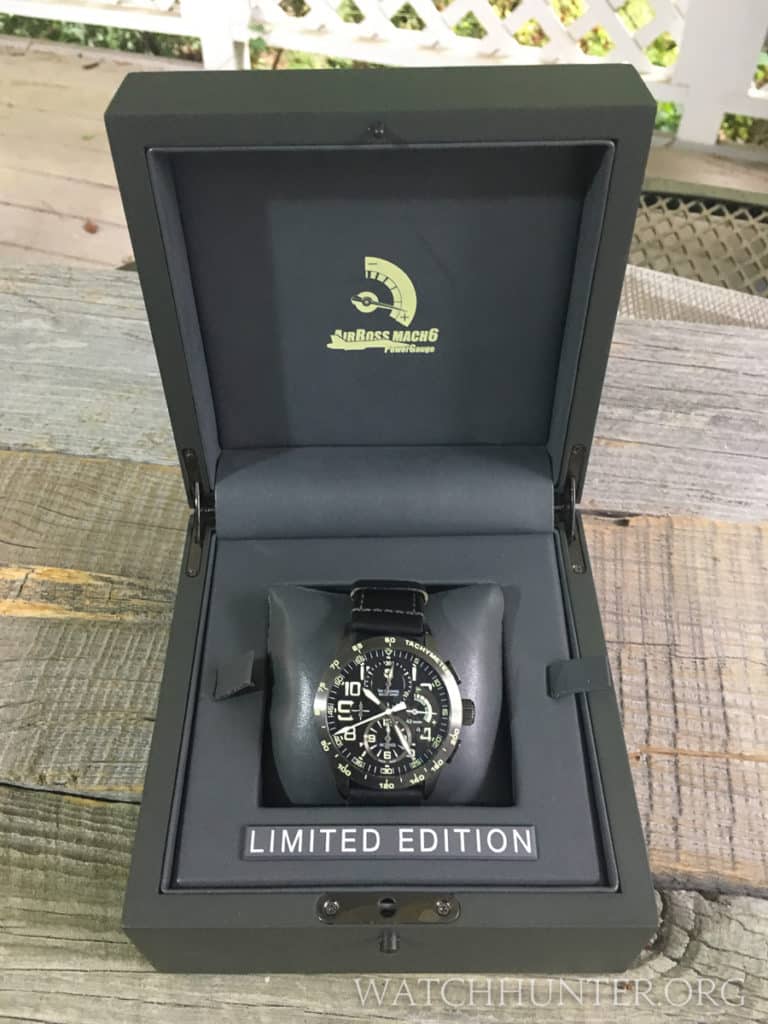 The limited edition display box is painted dark olive and features a fighter jet and a gauge.
