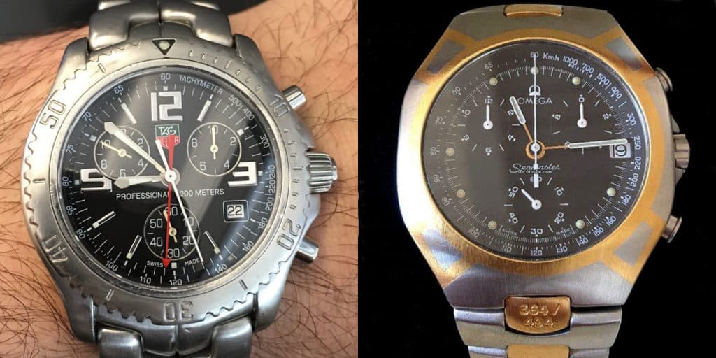 Other quartz-based central minutes chronos from Tag Heuer and Omega