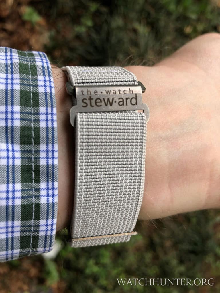 How The Watch Steward should look on your wrist with a readable logo