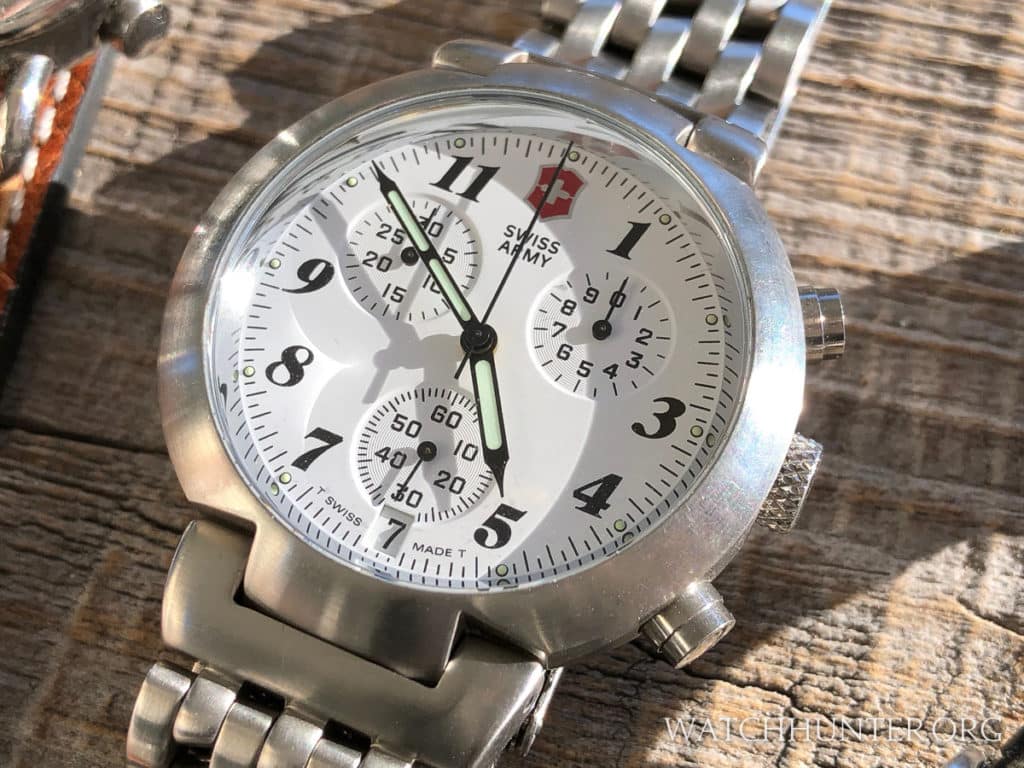A close-up of the white dial