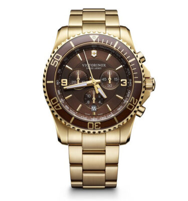 Victorinox Swiss Army – 241691 – Maverick Chrono (Gen 3), Gold PVD,  Brown Dial, Bracelet